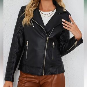 Bellivera water-resistant faux leather motto black jacket Large